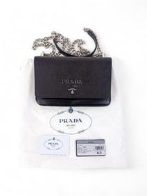 Prada Saffiano leather chain wallet bag.