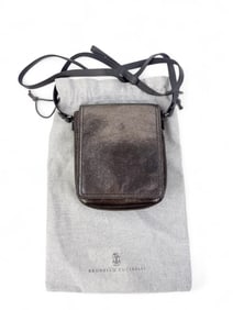 Brunello Cucinelli small metallic leather bag.