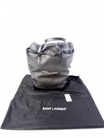Saint Laurent black leather bucket tote.