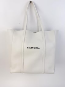 Balenciaga white leather logo tote.