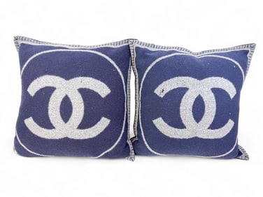 2 Chanel wool monogram throw pillows.
