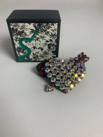 Gucci web crystal heart bracelet with box.