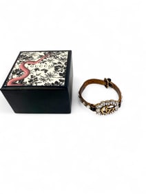 Gucci Double G crystal & leather bracelet.