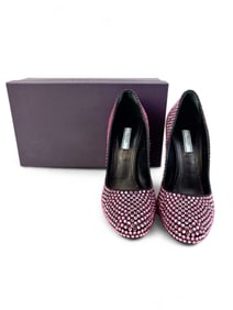 Prada pink rhinestone heels.