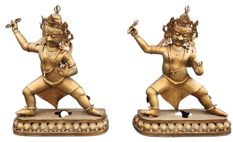 2 Large Nepalese gilt copper Vajrapani figures.