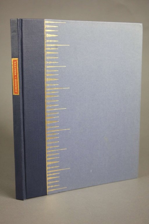 DR. JOHNSON AND NOAH WEBSTER. 1971. 1 of 500.: [Leaf Book]. David Littlejohn. DR. JOHNSON AND NOAH WEBSTER: Two Men & Their Dictionaries. SF: Book Club of California, 1971. Folio. Blue cloth back & lighter blue paper boards with gold design. Book 