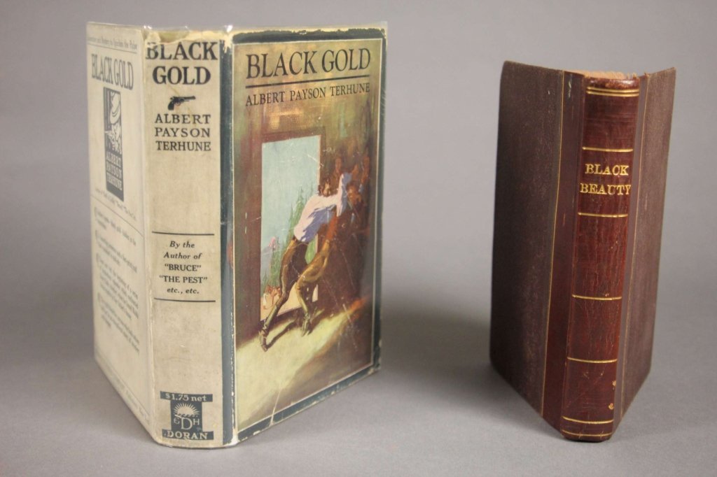 2 Books incl: Terhune, BLACK GOLD, Doran, (1922).: [Terhune/Sewall]. 2 Titles. ++ Albert Payson Terhune. BLACK GOLD. NY: George H. Doran, (1922). 8vo. Orig cloth. Foxing to eps and front of volume, otherwise very good. In fair dj. ++ A. Sewall. BLACK