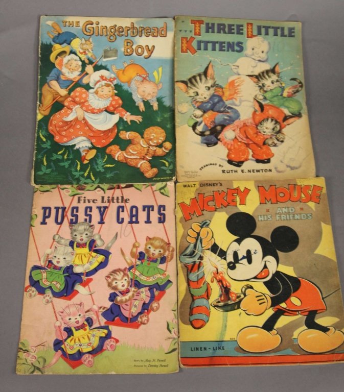4 Books incl: MICKEY MOUSE AND HIS FRIENDS.: [Children's/Disney]. 4 Titles. Thin 4to. The original stapled wraps, are described at lower left of Mickey Mouse’s front wrap, “Linen – Like”). Wraps have varying degrees of wear. (Mickey Mous