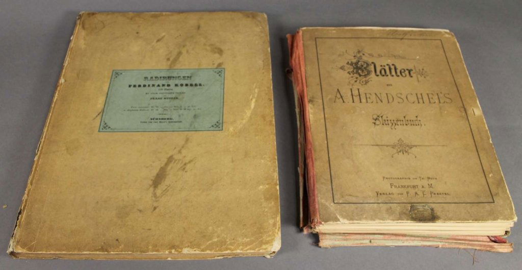 Radirungen. 178 Platten. Von Ferdinand Kobell.: [Kobell, Ferdinand/Drawings]. 2 Titles. Sold with all faults. ++ RADIRUNGEN. 178 PLATTEN VON FERDINAND KOBELL. Foreword by Franz Kugler. Title page- Stuttgart: Karl Goepel/Leipzig: Rudolf Weigel/ Duss