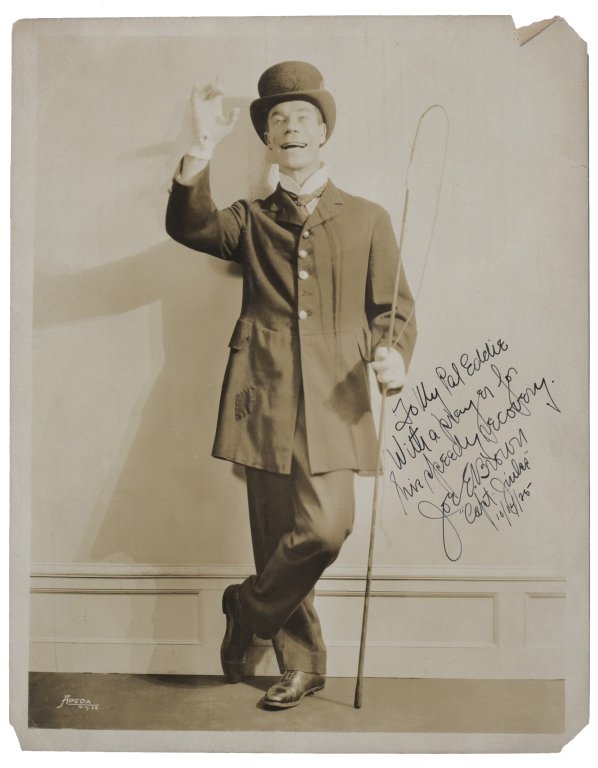 5 photographs, 4 signed & inscr by Joe E. Brown.: [Brown, Joe E.]. 5 Halftone Photographs (4 signed and inscribed). Mostly 13 ½” x 10”. One is 9 ½” x 7 ½”. 2 have “Apeda/ N. Y. 28” in lower left corner of image. The unsigned photograph