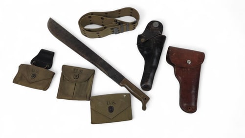 WW2 U.S. True Temper machete and webbing gear.