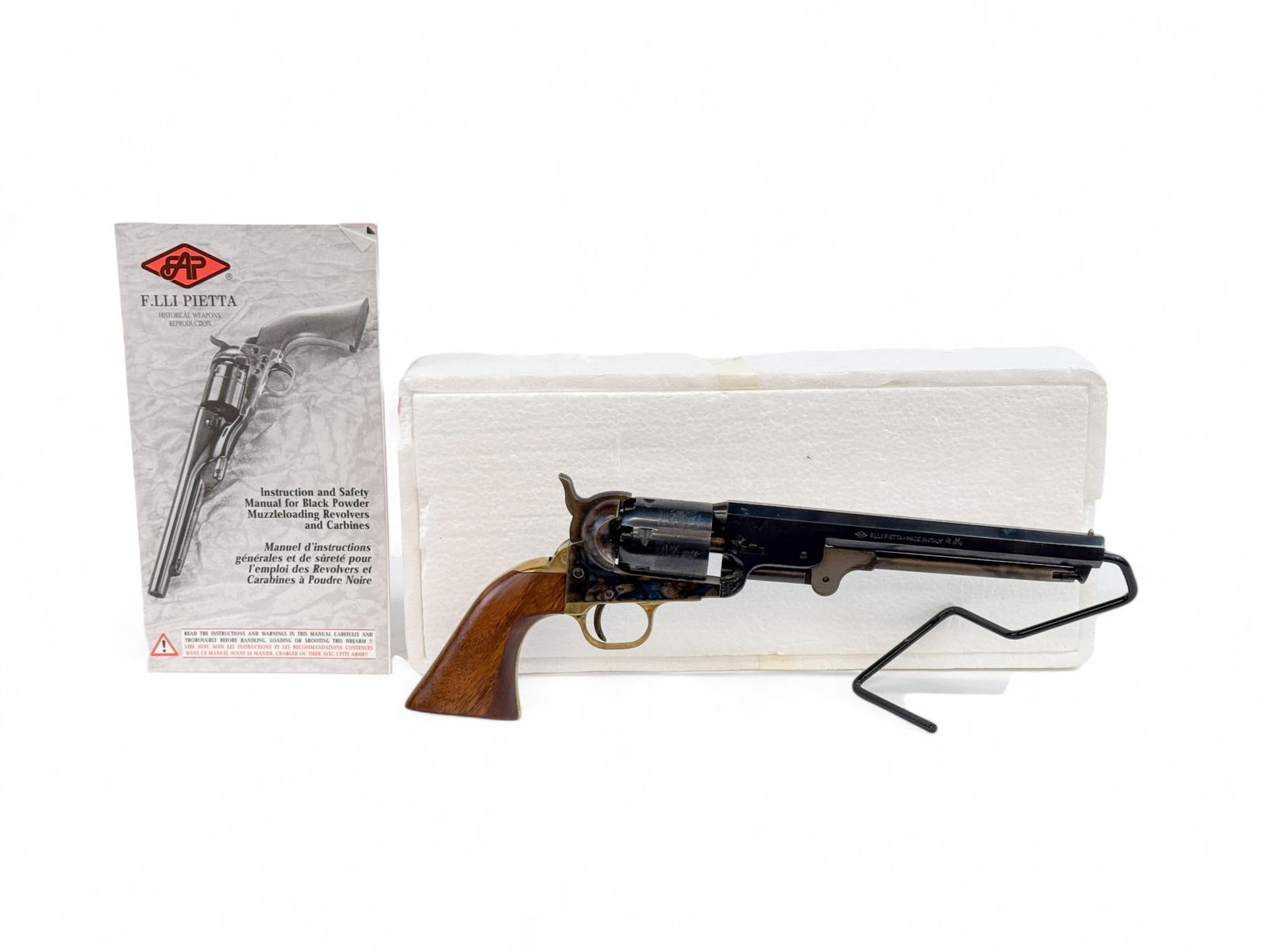 Navy Arms Pietta 1851 Navy Yank revolver, .36 Cal.: [Antique Firearm] A F. LLI Pietta for Navy Arms 1851 Colt Navy "Navy Yank" single action revolver, .36 Caliber. Case hardened and blued finish. 7 1/2" barrel. Walnut grips. 13" overall. Includes manua