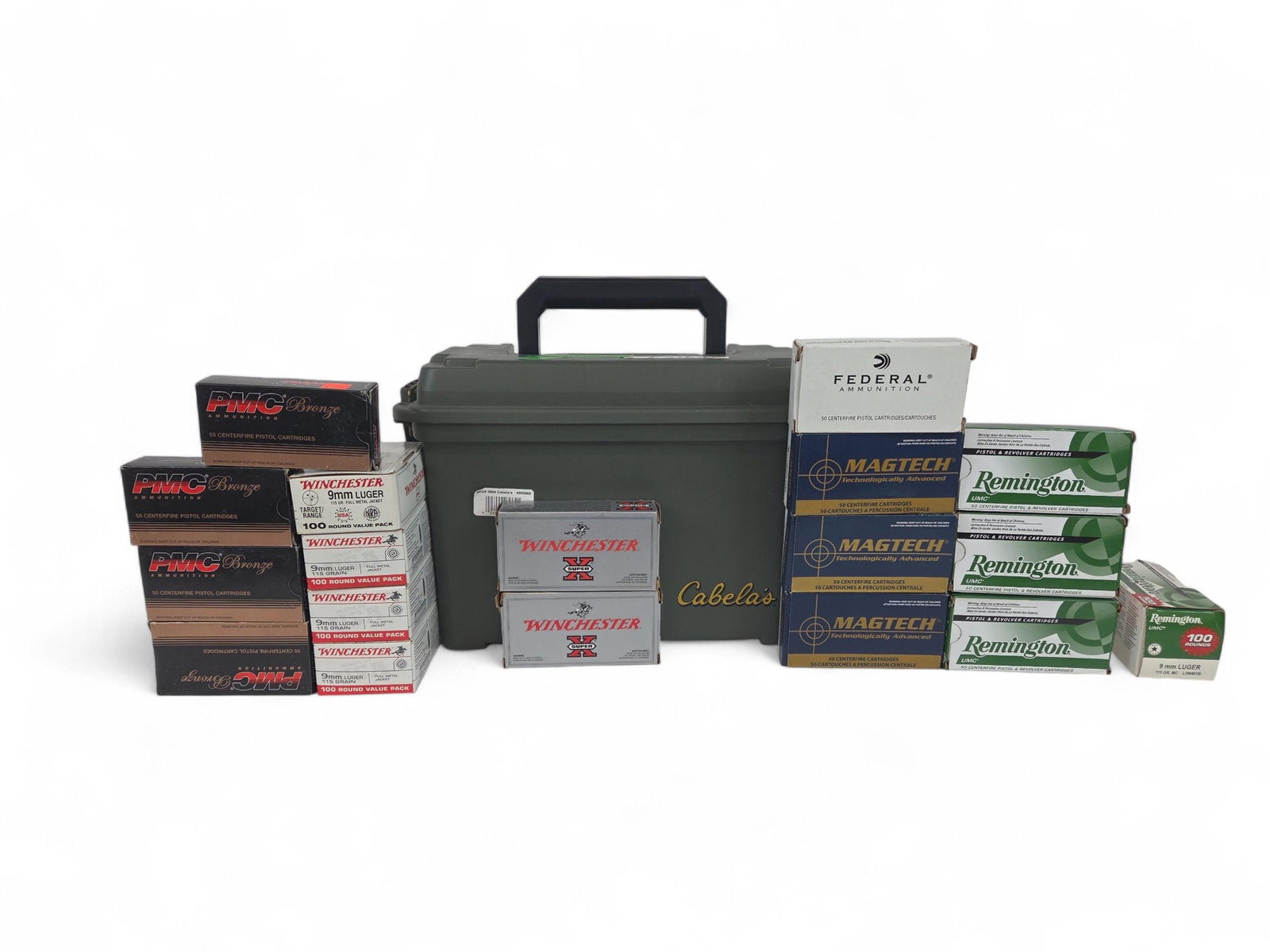 9mm ammo,1278 Rounds: A group of 9mm ammunition,1278 Rounds. ++ Federal box. 115 Gr. JHP. 50 rounds. ++ 4 PMC Bronze boxes. 115 Gr. FMJ. 200 rounds ++ 3 Magtech boxes. 115 Gr. JHP. 128 rounds. ++ 4 Remington boxes. 115 Gr.