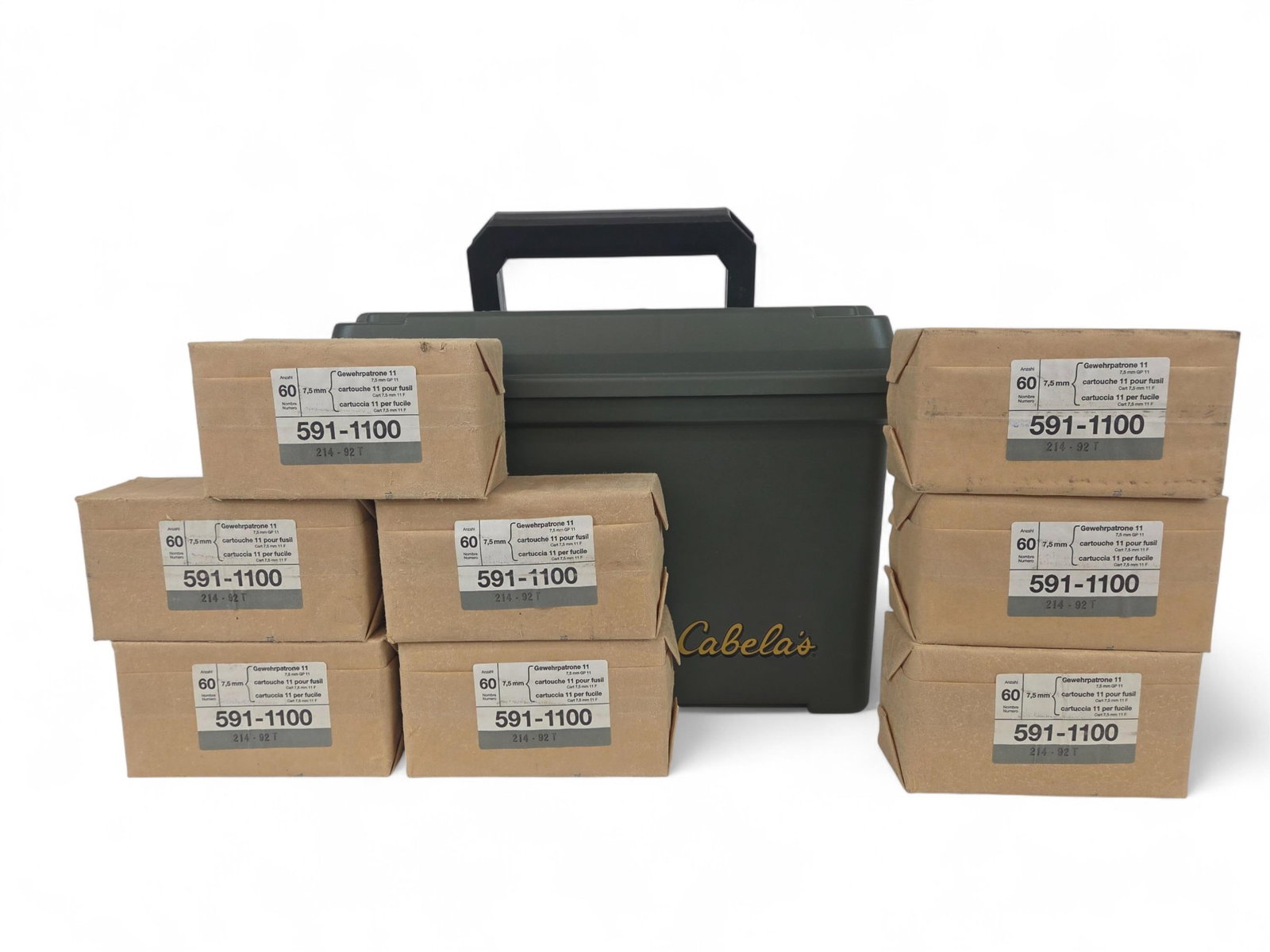 Mil Surp Swiss GP11 7.5mm ammo, 480 Rounds: A group of eight sealed cartons Military Surplus Swiss 1992 GP11 7.5?55mm Swiss ammunitions, 480 Rounds. T/92 headstamp.