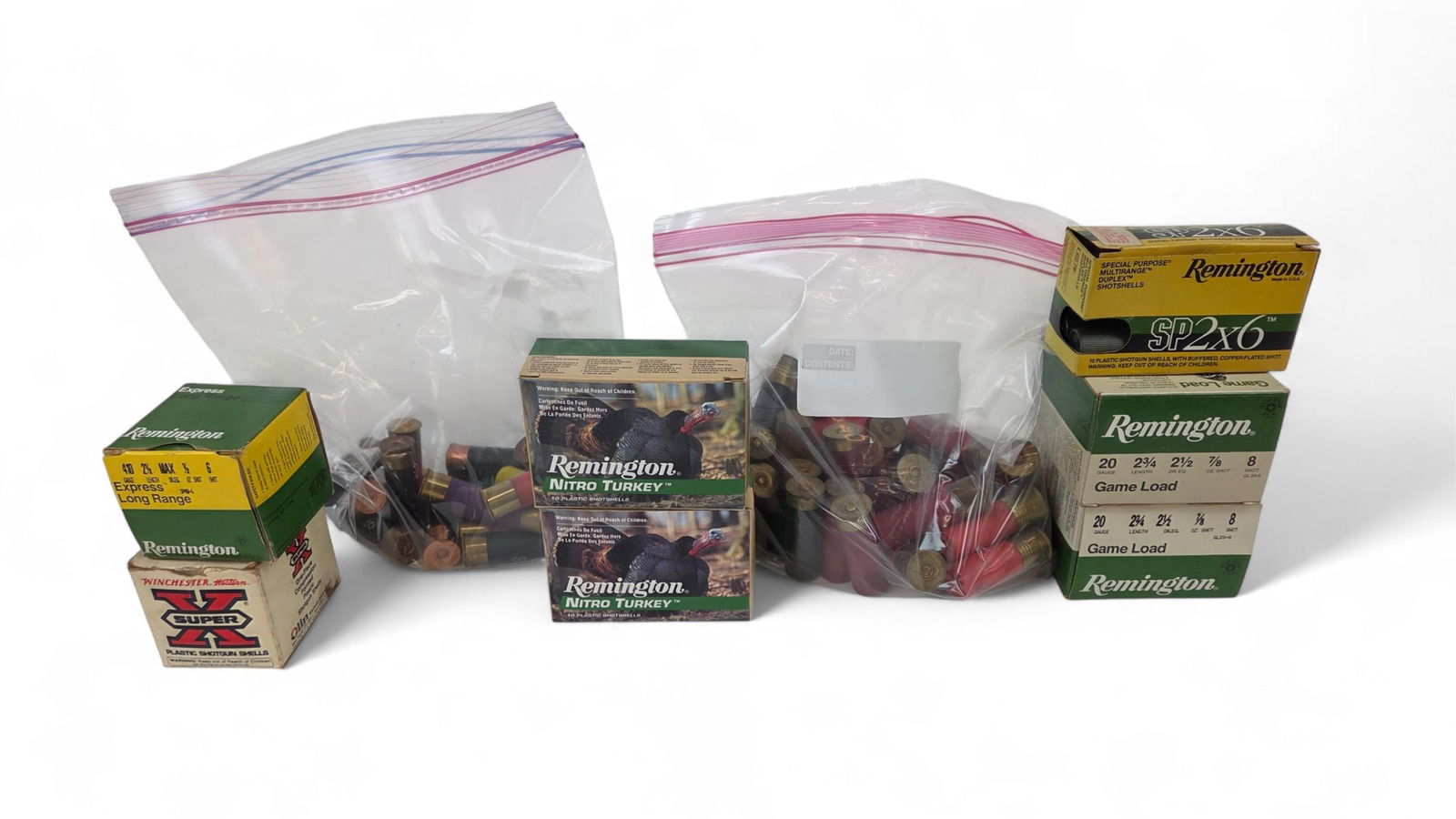 .410, 12, 16, 20 Gauge shells.: Box of Remington .410 1/2 oz. 6 shot, 14 shells. ++ 2 boxes Remington 12 gauge 1 7/8 oz. 4 shot, 20 shells. ++ Box Remington 12 Gauge SP 2x6, 5 rounds. ++ 2 boxes Remington 12 Gauge 7/8 oz. 8 shot, 50