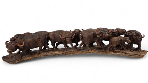 Don Oyo carved wood water buffalo sculpture