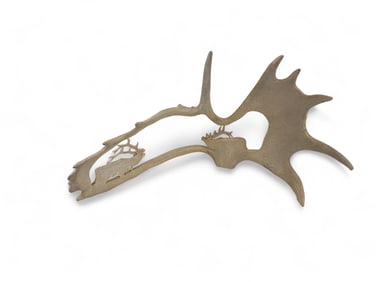 Carved moose antler depicting of two elk