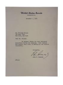 John F. Kennedy 1960 TLS as Senator.