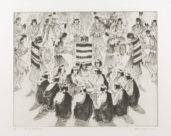 Gene Kloss, Domingo Basket Dance, Etching: Kloss, Gene (Am. 1903-1966). Domingo Basket Dance. Etching and drypoint. 1973. 12 x 15. #39/50. Pencil signed, titled, and numbered, with “N.A.” after signature. Kloss 562.