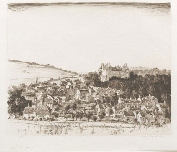 Samuel Chamberlain, 4 drypoint, pencil signed: Chamberlain, Samuel (Am. 1895-1975). 4 Drypoints. Fine condition, each pencil signed. ++ The Mason’s House – Senlis. [1931]. 10 ¼ x 8. #51/100. ++ Lisieux. [1933]. 6 ¾ x 11. #64/75. ++ The Aband