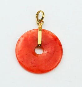 18KYG Orange Jade Bi Pendant