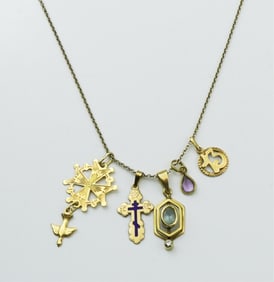 Five 14K/18KYG Charms on Sterling Silver Chain