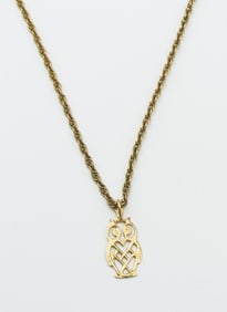 14KYG Owl Pendant w/ Rope Style Necklace