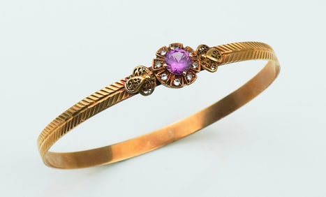 14KYG Bangle Bracelet w/ Amethyst & Diamond