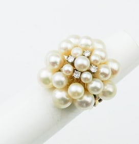 14KYG Pearl & Diamond Ring