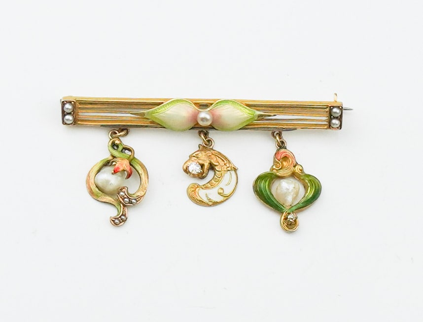 14KYG Pearl & Diamond Bar Pin (1 of 1)