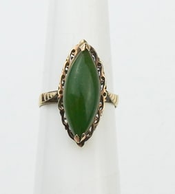 14KYG Navette Shaped Jade Ring