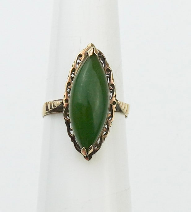 14KYG Navette Shaped Jade Ring (1 of 1)