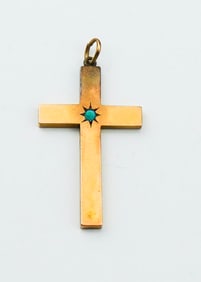 14KYG Cross Pendant w/ Turquoise