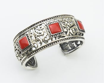 Sterling Silver & Coral Bangle Bracelet