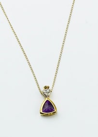 14KYG Amethyst & Diamond Pendant