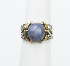 18KYG Blue Star Sapphire & Diamond Ring