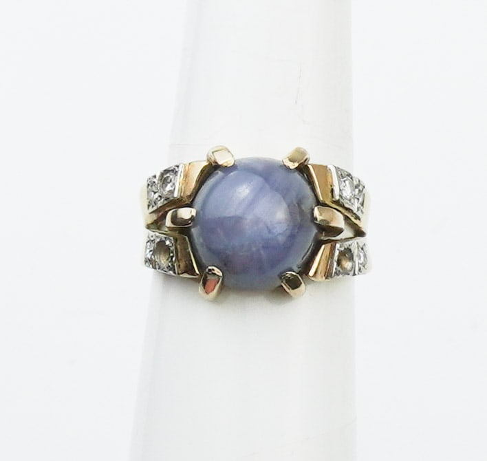 18KYG Blue Star Sapphire & Diamond Ring (1 of 1)