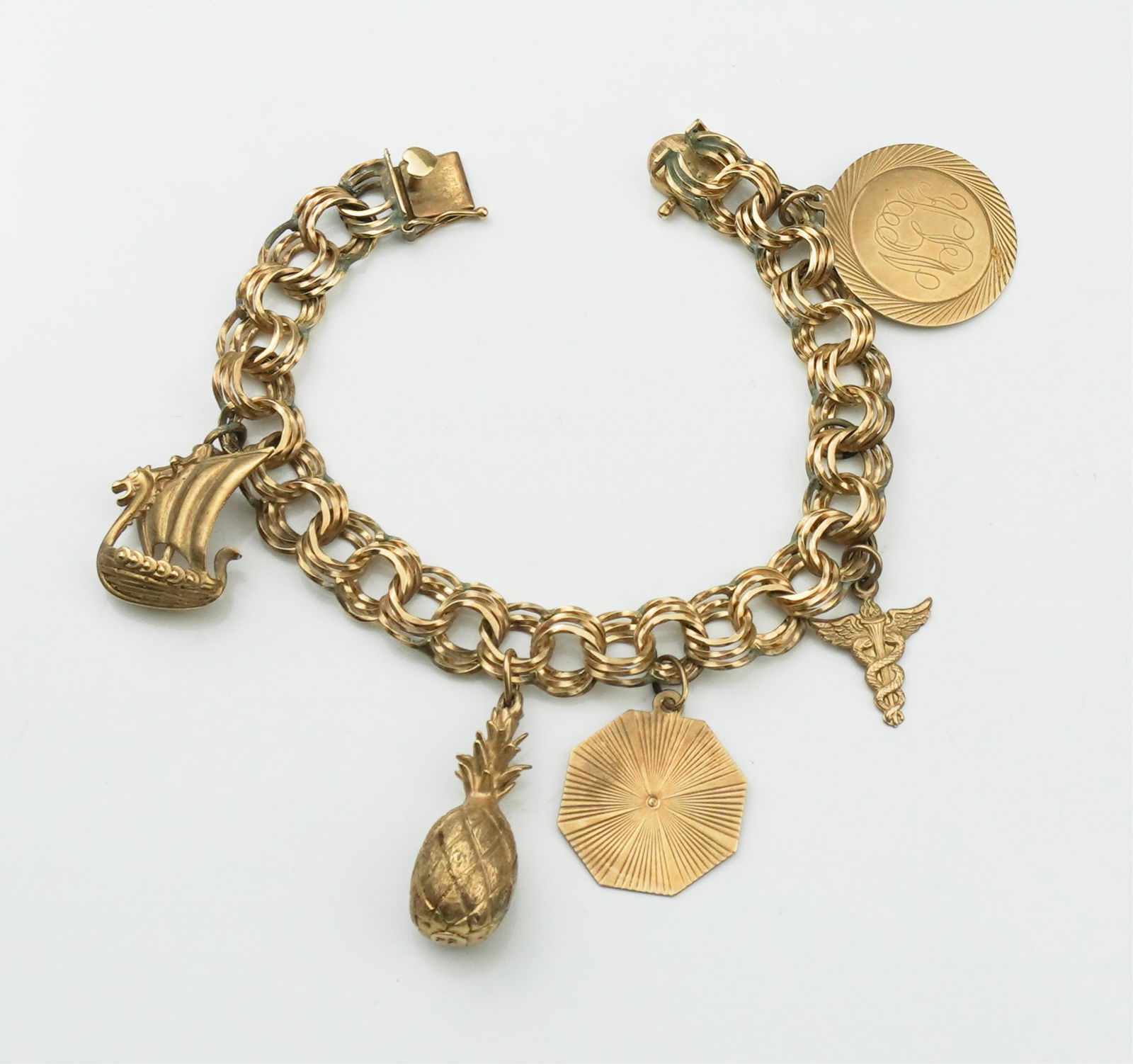 14KYG Charm Bracelet w/ Five 14KYG Charms (1 of 1)