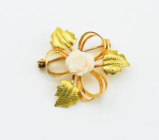 18KYG & Coral Pin