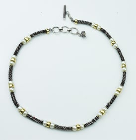 14KYG Sterling Silver & Pearl Necklace