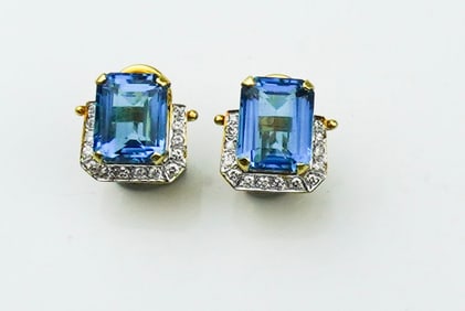 14KYG Blue Topaz & Diamond Earring