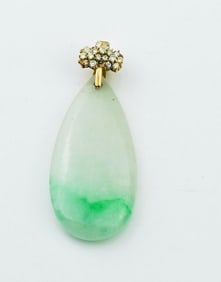 18KYG Diamond & Lavender/Green Jade Pendant