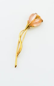 18KYG Pink Quartz & Diamond Pin