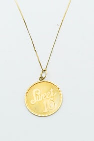14KYG "Sweet 16" Pendant w/Chain
