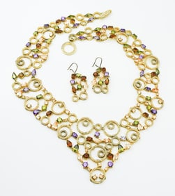 Costume Multi-Stone Necklace & Earring Suite