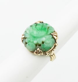 14KYG Carved Jade Ring