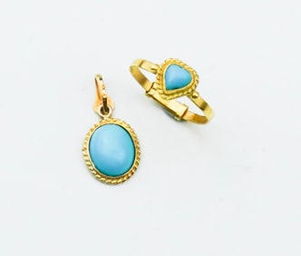 14KYG & Turquoise Ring & Pendant