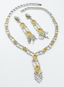 18KY/WG Diamond Necklace & Drop Earring Suite