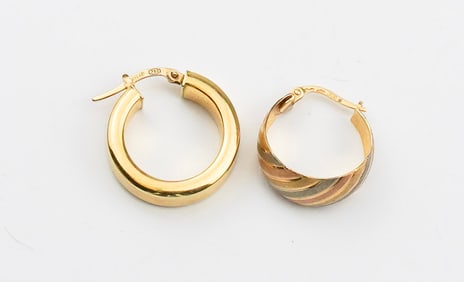 Two 18KYG Single Hoop Earrings