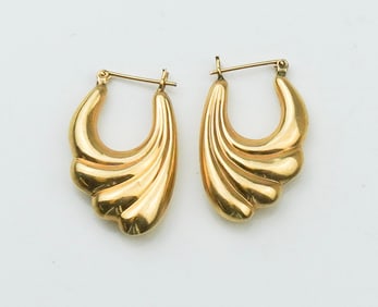 14KYG Fluted Hoop Earrings